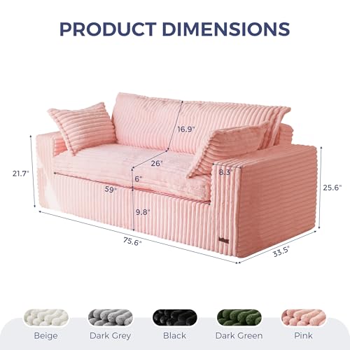 Image of MAXYOYO 76 inch Bean Bag Sofa Couch, Loveseat Boneless Couch in a Box, Upholstered Small Mini Sofa with Deep Seating for Living Room Bedroom Office Apartment, Pink