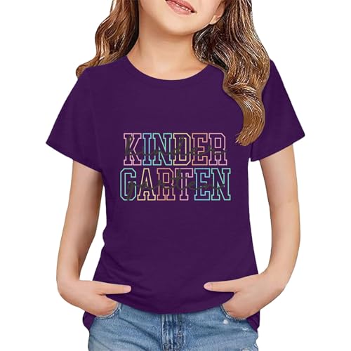 Kindergarten First Day of School Shirt Boys Girls Funny Back to School Tops T-Shirts with Colorful Letter Print
