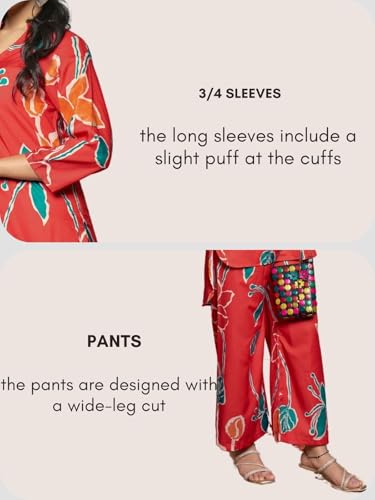 Image of DHRUVI TRENDZ Co Ord Set for Women Stylish | Ethnic Short Kurti for Women | Stylish Summer Printed Kurta Sets for Woman | A-Line Dress for Woman | 3 /4 Sleeve Top with Relaxed Fit Pant