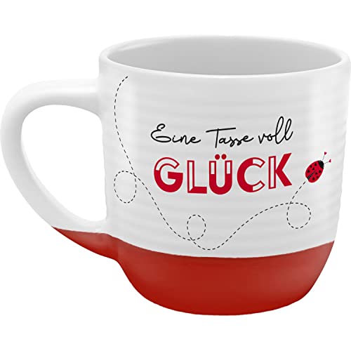 GRUSS & CO Tasse mit Rillen 'Eine Tasse voll Glück' | Steinzeug, 40 cl, mehrfarbig | Glücksbringer | 48444