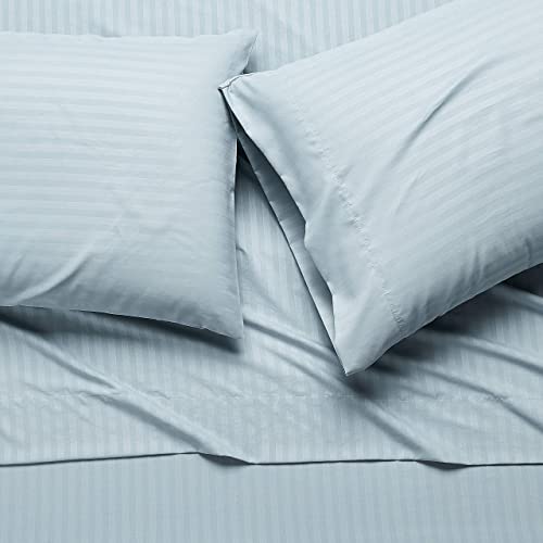 Image of Amazon Basics Soft, Breathable, Wrinkle-Free Brushed Microfiber 4-Piece Bed Sheet Set, Machine Washable, Queen Size, Spa Blue Striped