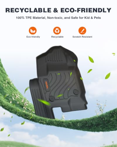 Image of Floor Mats for 2017-2025 2026 Ford F250 F350 F450 Super Duty Crew Cab, Front Bucket Seats, Custom Fit All Weather TPE Floor Liners, only 1st, 2pcs Black