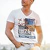 Ibiza White Isle V Neck Shirts for Men, Dance Music Summer Graphic Tshirt, Short Sleeve T-Shirt, Holiday White Mens T Shirt Tee Top, XL, White #4