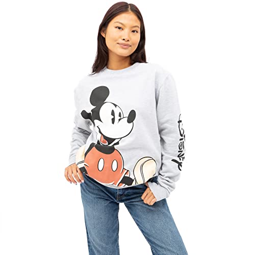 Disney Damen Mickey Sitting Oversized Print Sweatshirt, Grey Heather, 34