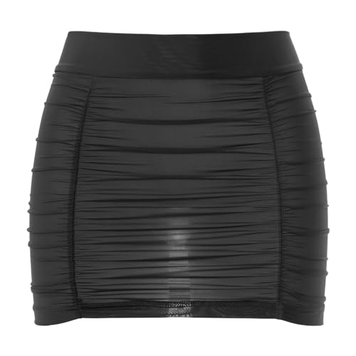 Women See-Through Mesh Sheer Tight Mini Skirt Bodycon Ruched Stretch Clubwear Party Skirt3