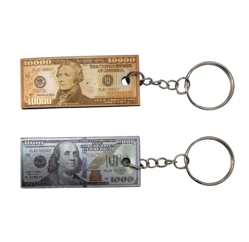 CUSTOM TOYS & HOBBIES 3D Money Key Chain - 2-Sided, Full-Print Benjamin Franklin 1,000 & 10,000 Lucky Money Key Ring - Magnetic Keychain Perfect for Backpacks Keys Purses Cars Souvenir Gift
