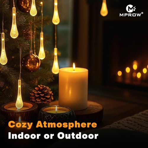 Image of MPROW Water Drop LED String Lights, 14 Warm White Fairy Lights, Plug-in Decorative Lights for Indoor Outdoor (Water Drop Warm White, 3m, 14)