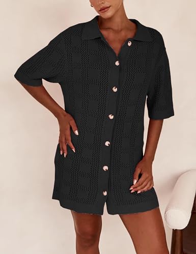 Lumister Lightweight Knit Dress Crochet Button Cover Up Bathing Suit Swimwear Knit Beach Summer Dress for Women3