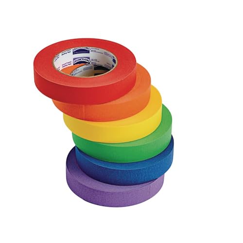 Image of Colorations Colored Painters Masking Tape Kids Craft Set, 1-Inch x 60 Yards, Set of 6, Multicolor Craft Tape Bulk for Kids, Artists, Curves, DIY, Watercolor and Paint, STEM Activities