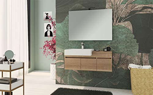 Meuble de salle de bain suspendu Free chêne bruges, 100 cm, lavabo et miroir fil brillant