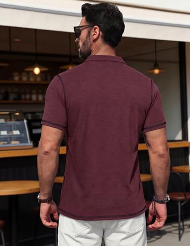 Image of Mens Polo Shirts Short Sleeve Casual Summer Lightweight Cotton Golf Polo Shirts with Pocket