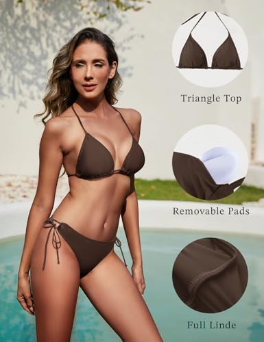 Image of Women String Bikini Set Halter Side Tie Two Piece Swimsuit Triangle Bathing Suits