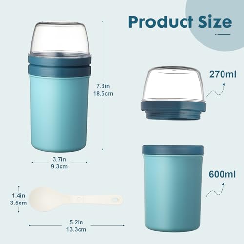Müslibecher to Go 600ml+270ml,Joghurtbecher to Go Kinder mit Löffel,Müsli Cup to Go Becher,Cornflakes to Go,Müslibecher Müslidose Müslischale Frühstücksdose Müslibox,Joghurt Box to Go (Himmelblau) 3