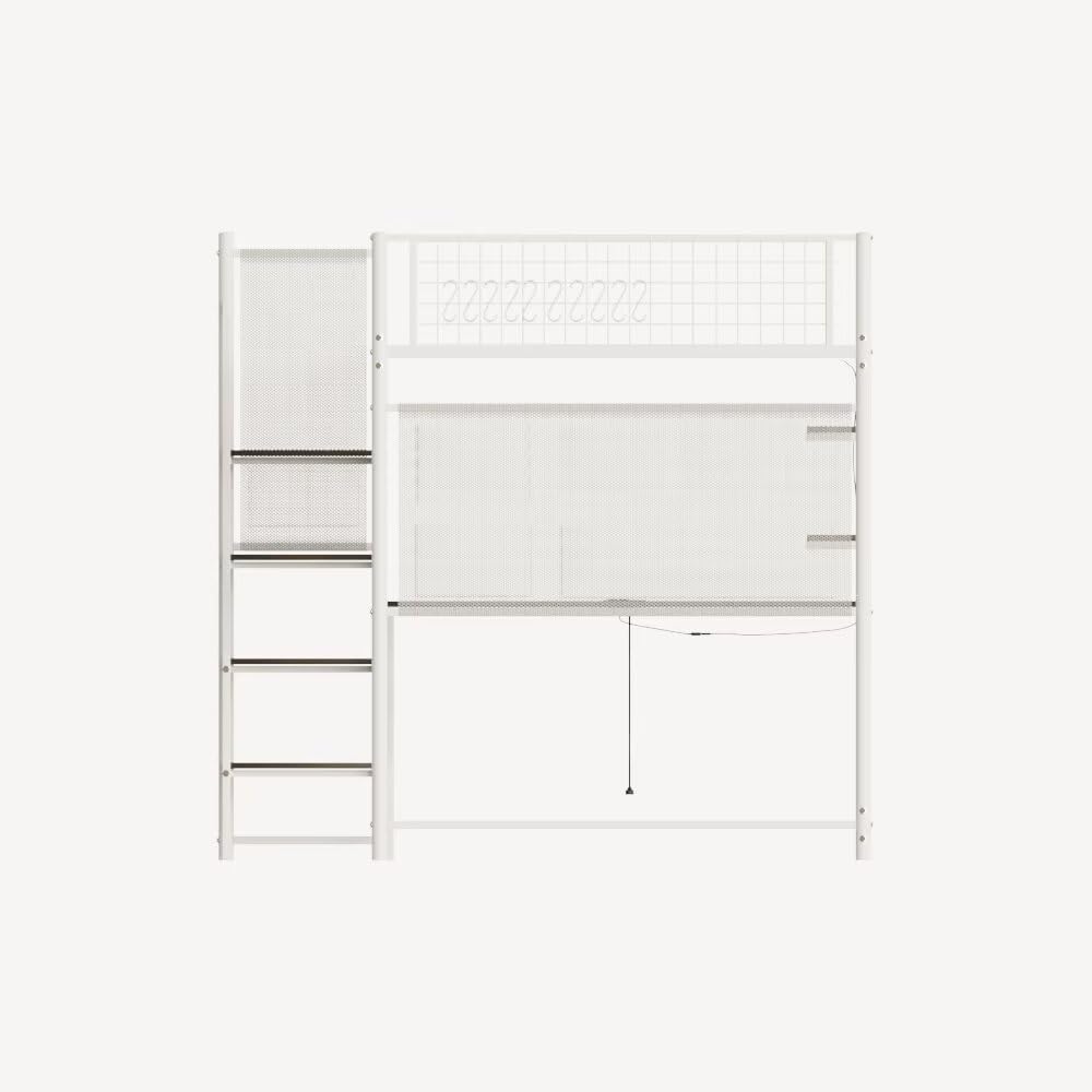 Full Size Loft Bed White with Desk, LED Lights & Charging Station - Space-Saving Metal Frame with Safety Guardrails, White