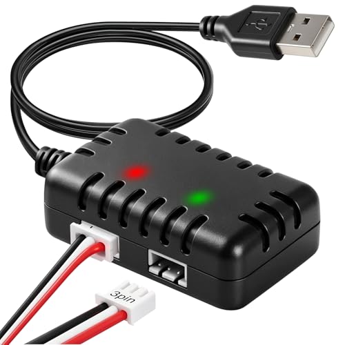 Cable Cargador 2S 7.4V 1A USB 1 a 2 para SCX24 RC, Cargador LiPo con Conector XH 3PIN, Cable Balanceador Carga Rápida y Segura para Barco Axial SCX10 Coche RC Drone Quadcopter