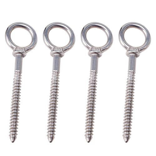 Generic 4 pernos de ojo, ganchos autorroscantes de acero inoxidable de 14 cm con junta tórica, resistentes a la corrosión, para aplicaciones marinas y domésticas