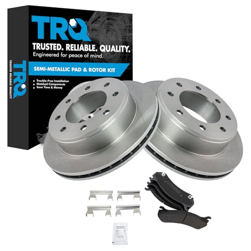 Image of TRQ Rear Brake Pad and Rotor Set Semi Metallic Compatible with 1999-2007 Chevrolet Silverado 1500 2500 HD Suburban 2500 2000-2007 GMC Sierra 1500 2500 HD Yukon XL 2500 2003-2009 Hummer H2