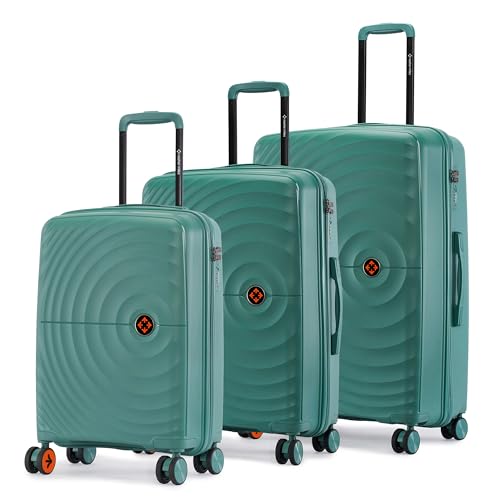 Nasher Miles Seattle Hard-Sided Polypropylene Luggage Set of 3 | 55cm, 65cm & 75cm | 8 Wheels Small, Medium & Large Trolley Bag for Travel | Suitcase (Dark Green)
