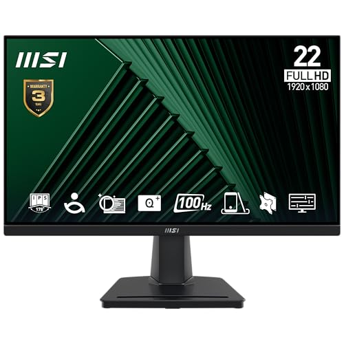 MSI PRO MP225V 21.5 Inch Full HD Office Monitor - 1920 x 1080 VA Panel, 100 Hz, Eye-Friendly Screen, Tilt-Adjustable - HDMI, D-Sub (VGA)