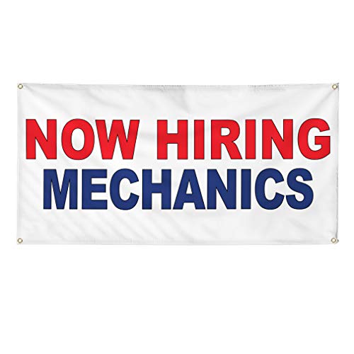 image for Fastasticdeals Vinyl Banner Multiple Sizes Now Hiring Mechanics Red Bl