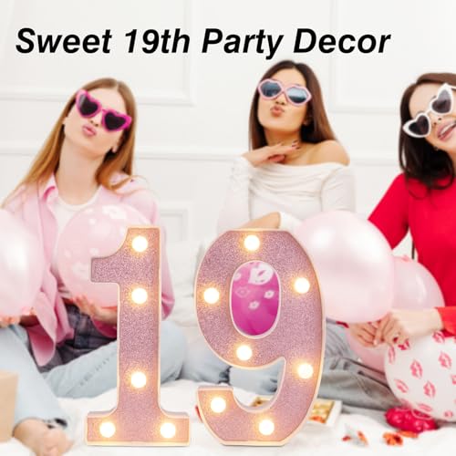 Image of LED Marquee Numbers, Small Light Up Numbers for Party, 8.58 Inch Battery Powered Lighted Number for Birthday, Night Light, Table or Home Decor (Pink Glitter, Number 9)