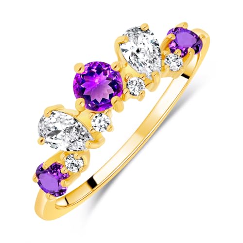 Planetys - Bague Argent 925/1000 pour Femme sertie Pierres Précieuses 3 Améthystes naturelles Plaquée Or 18 carats