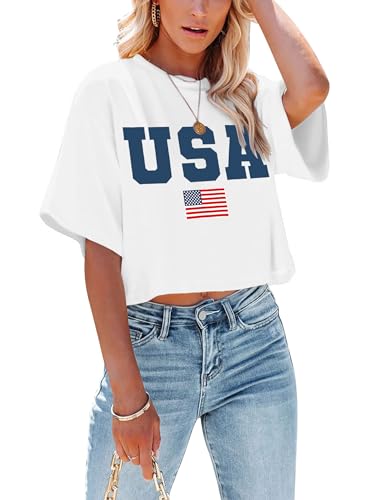 hohololo American Flag Crop Tops Women USA Crop Shirt Patriotic 4th of July Tee Memorial Day Tshirt Girls Crop Tops