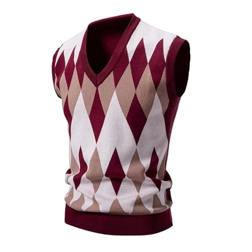 Argyle Sweater Vest Men, V Neck Pullover Tank Top Knitted