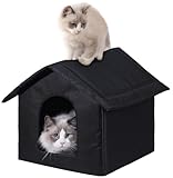 Outdoor Cat House Cat House for Outdoor and Indoor Use - Waterproof Shelter for Cats, Dogs, and Feral Animals (Black cat House, Medium)