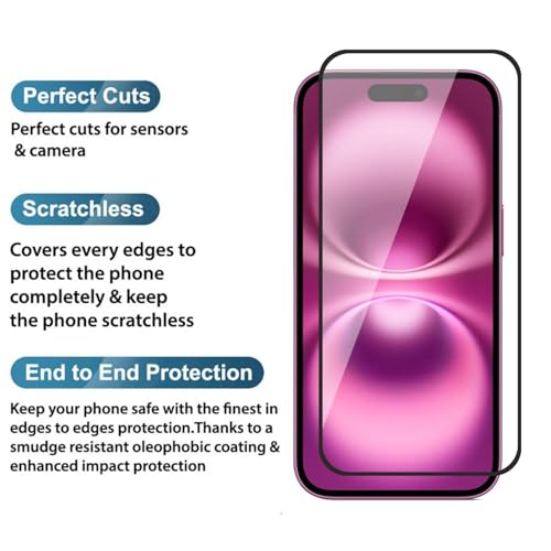 Image of Tempered Glass Screen Protector Compatible for iPhone 16 Plus with Edge to Edge Coverage and Easy Installation Kit, Pack of 1, Black