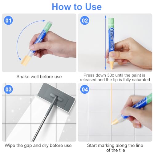Flintronic Fugenstift, Fugen zur einfachen Anwendung, Fugenstift Fugenmörtel mit Ersatzspitze, Fugenstift in tönt zementäre Fugen ein, Fugen Reparatur Marker für Fliesen(6 Stück- Creme farben)