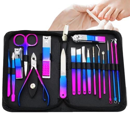 Juego de manicura de acero inoxidable 18X, juego de cortaúñas, juego de cortaúñas, herramientas para el cuidado de las uñas con funda, kit profesional para el cuidado de las uñas para hombres