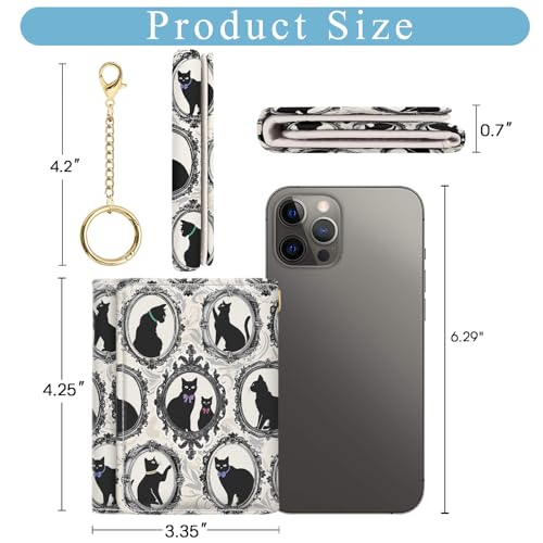 Image of Jogjam Vintage Black Cats Small Ladies Wallets, Art Aesthetics Rfid Womens Wallet, Slim Thin Trifold Woman Wallet, Travel PU Leather Card Holder Wallet, Mini Key Chain Cash Wallet, Female Gifts