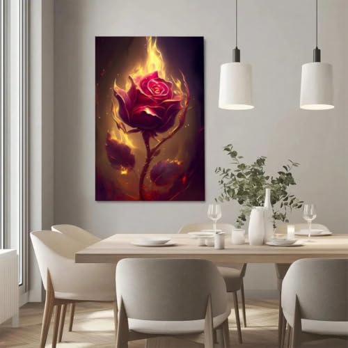 Tableau rose rouge art abstrait moderne romantique 70x100cm pour décoration murale de salon