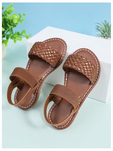 Verdusa Girl's Braided Woven Leather Sandals Ankle Strap Open Toe Flat Sandals3