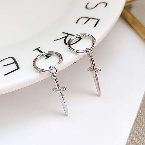 Vintage Cross Sword Dangle Small Hoop Earrings for Women Girls 925 Sterling Silver Dagger Drop Dangling Personalized Huggie Hoops Fashion Party Halloween Christmas Jewelry4