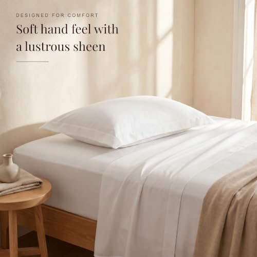 Image of Huesland Luxury 300 TC Pure Cotton Sateen Weave Single Bedsheet Set - Soft, Durable & Stylish | White | 88 x 55 inches