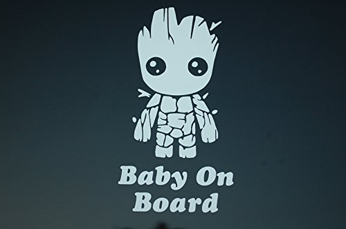 Five STAR SUPPLY Baby On Board Baby Groot Sticker Vinyl Decal Choose Color!! Car Window (V521) (White)