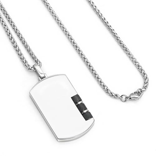 Dog Tag Pendant Necklace for Men in Carbon Fiber 316L Stainless Steel with Steel Box Chain 20+8" Jewelry Gift for Men2