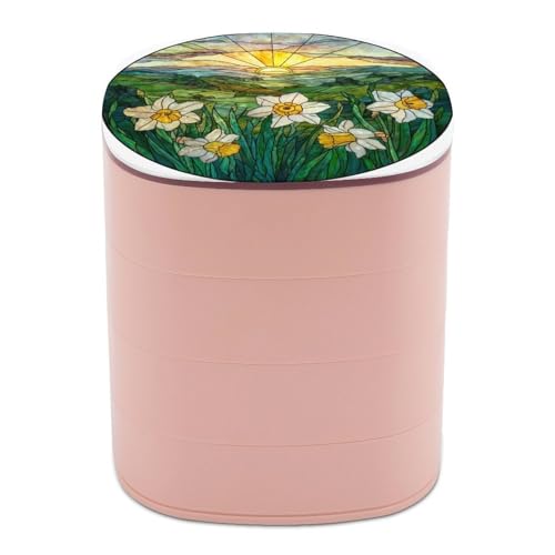 zxxpensy Daffodil Flowers Rolling Green Hills Jewelry Boxes for Women, Earring Holder Organizer Rotating Jewelry Organizer for Necklaces Bracelets Ring