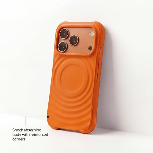 Image of amazon basics Shockproof Case for iPhone 17 Pro Max | Ripple Pattern | Camera Protection | Protective Cover with Enhanced Grip & Wireless Charging Support - Orange