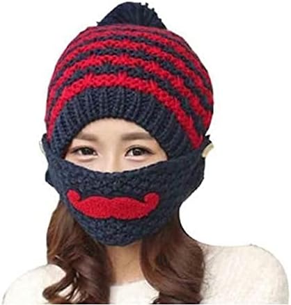 G&SBalaclava Beanie hat Girl/Women with Face Mask Pompom Windproof Thick Warm Snow Ski Winter Hat Blue Color