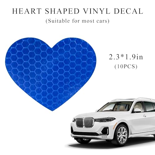 Image of 10PCS Vinyl Decal for Cars, High Intensity Reflective Sticker Night Safety Sign Bumper Decals, Waterproof Grid Vinyl Stickers Scratch Cover for Auto Window Laptop (Heart, Blue)