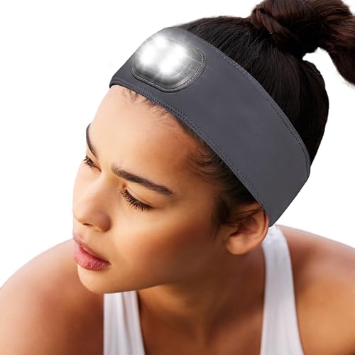 HEAD LIGHTZ Headlightz by Roq Innovation - Flashlight Adjustable Padded Headband with Light - LED Headlamp - Headband Lights for Forehead - Unisex, Rechargeable, Gray