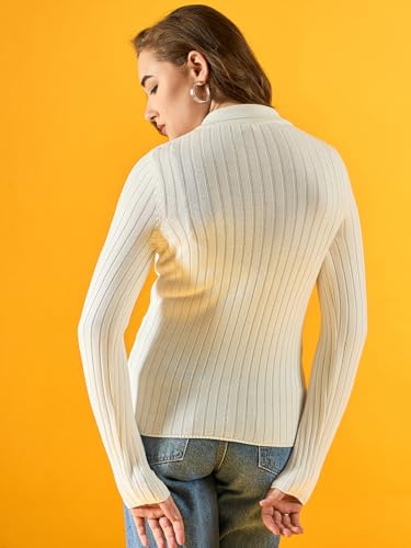 Image of 98 Degree Women Pure Cotton Collar Neck Sweater Has A Full Sleeve & Straight Hem-AW25AZG1165-BLACK