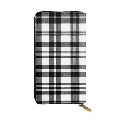 Black and White Plaid Prints Leather Long Clutch Wallet for Fashionable Girls and Women - Durable, Stylish, and Functional, Black, One Size