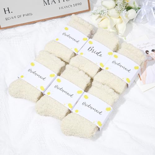 6 Pairs Fuzzy Socks Bridesmaid Proposal Gifts Set Cozy Soft Slipper Socks Wedding Party Favors for Women4