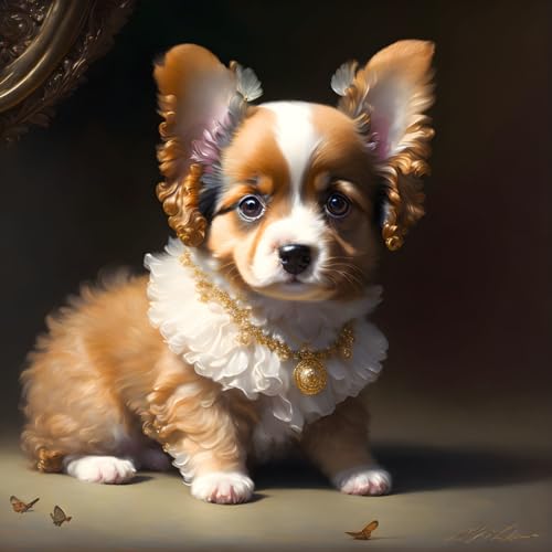 Papillon chiot œuvre poétique Tableau sur toile Biedermeier décoration douce