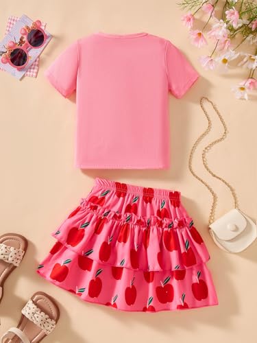 Image of Little Girls Skirt Set - 2 Piece Short Sleeve Top Shirred Tiered Skirt Outfit Girls Spring Summer Clothes 3-8 Years