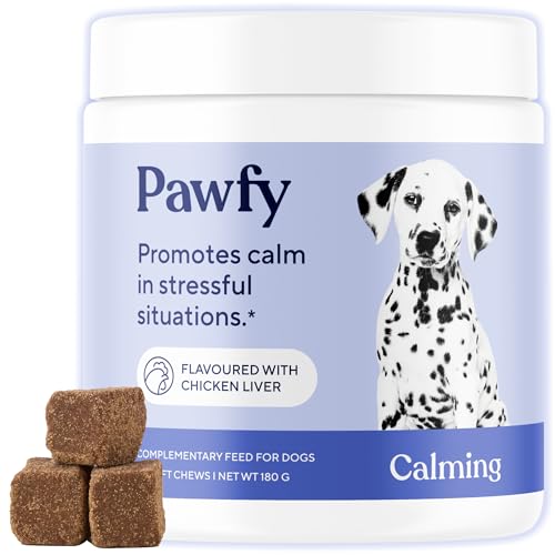 Pawfy Calming Chews for Dogs | Chamomile Valerian Root & Passionflower Formula | Dog Anxiety & Stress Relief | Fireworks Separation & Travel Support | All Breeds & Ages | 60 Chews (Chicken)